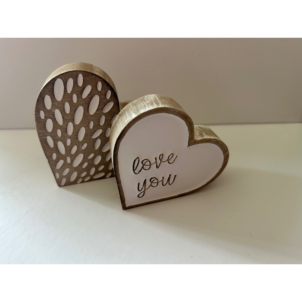 Collins Fresh + Original Wood Heart Blocks Love You Set of 2 Farmhouse Decor